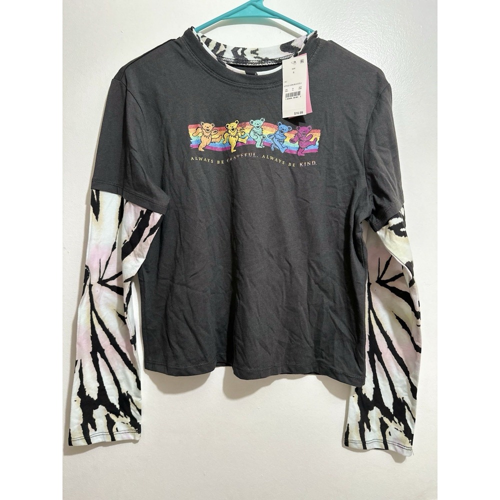 Ladies Grateful Dead Rock Band Shirt 3/4 Sleeve Be Grateful Be Kind Bears Small